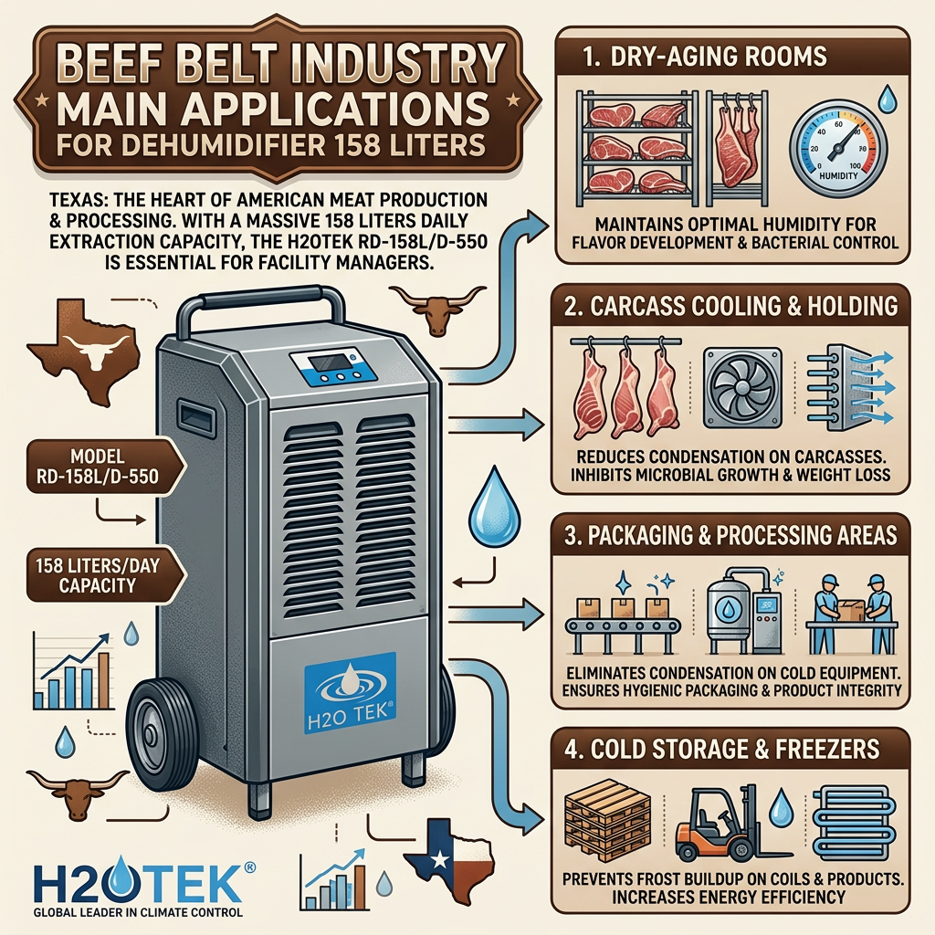 Beef Belt Texan industry, main applications for dehumifider 158 liters