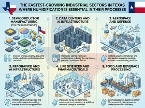 The fastest-growing industrial sectors in Texas where humidification is essential in their processes.