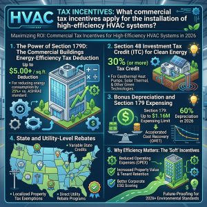 What commercial tax incentives apply for the installation of high-efficiency HVAC systems?