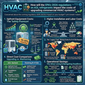 How will the EPA's 2026 regulations on A2L refrigerants impact the costs of upgrading commercial HVAC systems?