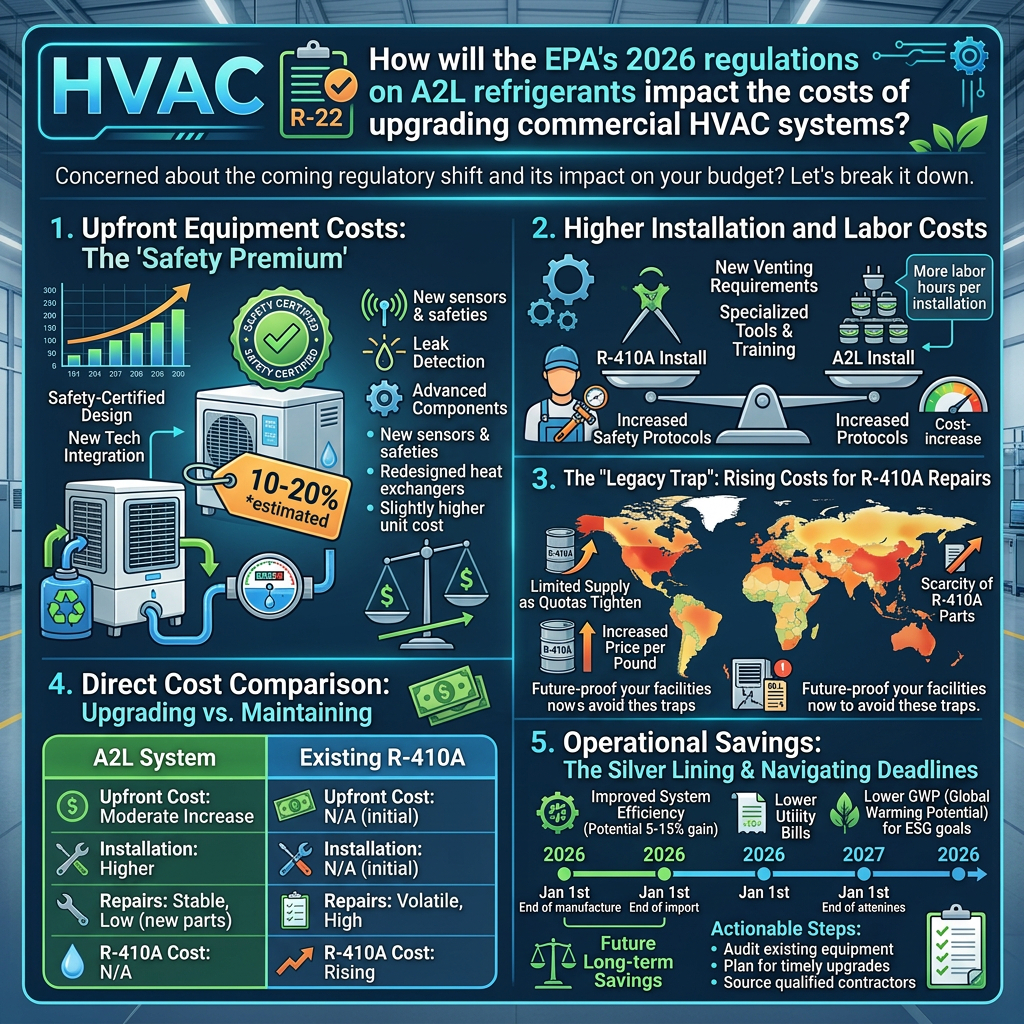 How will the EPA's 2026 regulations on A2L refrigerants impact the costs of upgrading commercial HVAC systems?